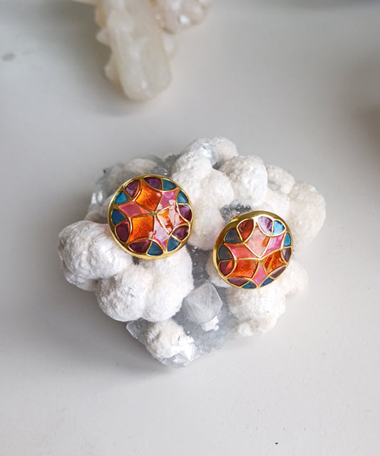 Rust Pink Kaleidoscope Small Stud Earrings