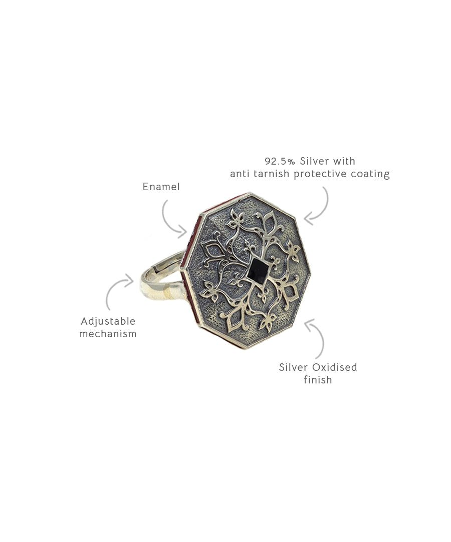 Goonj Tibari Ring - Silver Oxide Finish