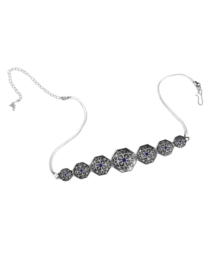 Goonj Kanthi Choker - Silver Oxide Finish