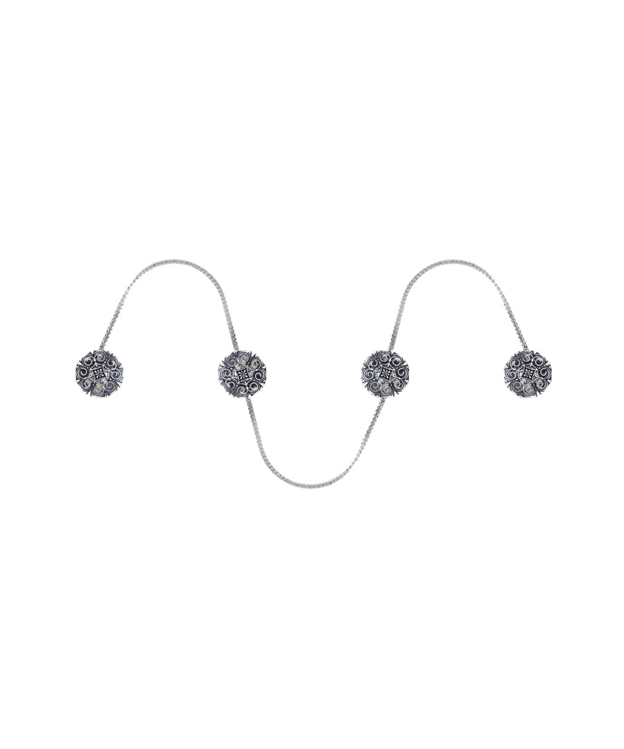A set of 4 kurta buttons with secure chain.
