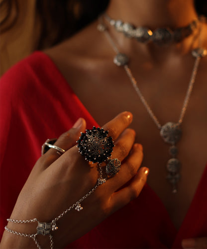 Thar Manjari Ring - Silver Oxide Finish