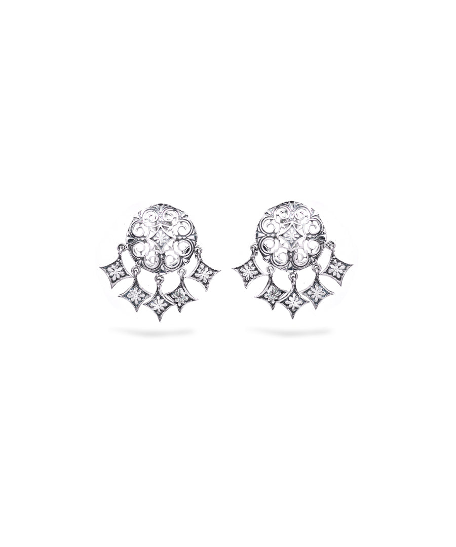 Thar Dhora Stud Earrings - Silver Oxide Finish