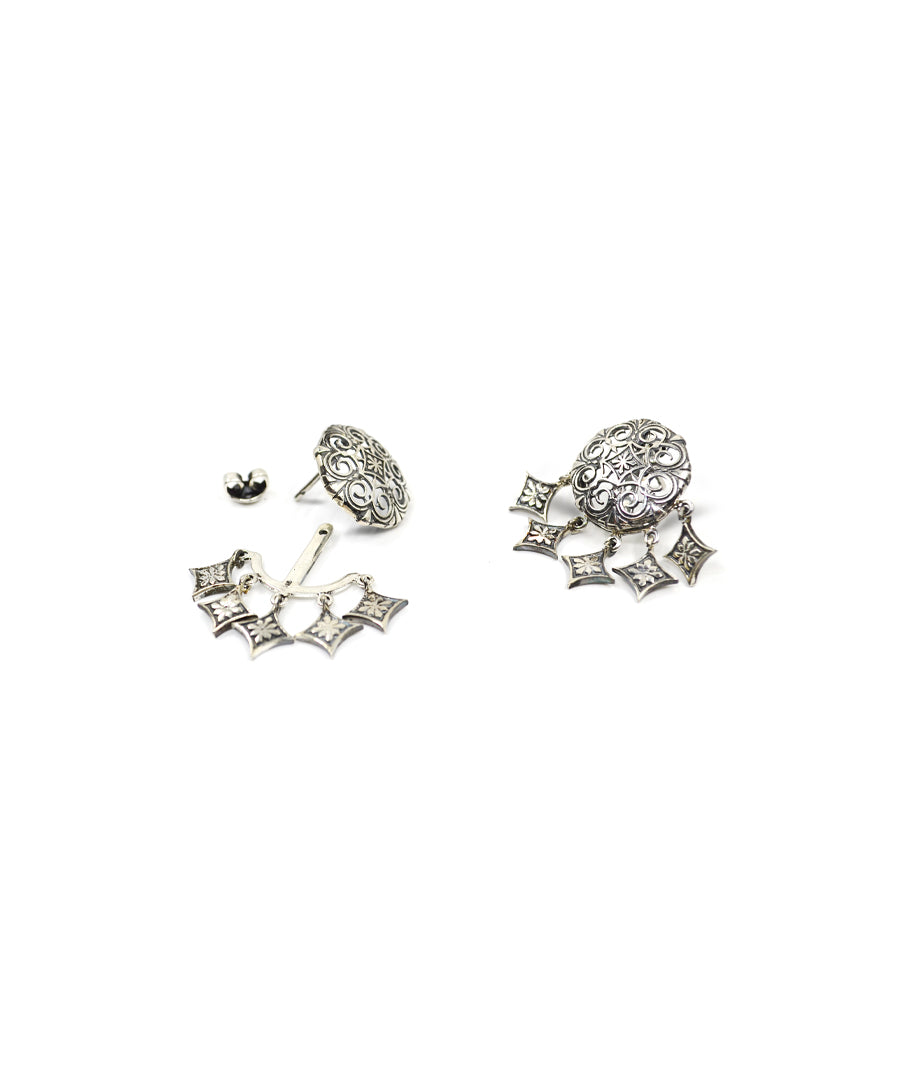 Thar Dhora Stud Earrings - Silver Oxide Finish