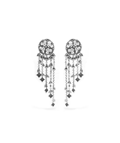 Thar Dhora Long Earrings - Silver Oxide Finish
