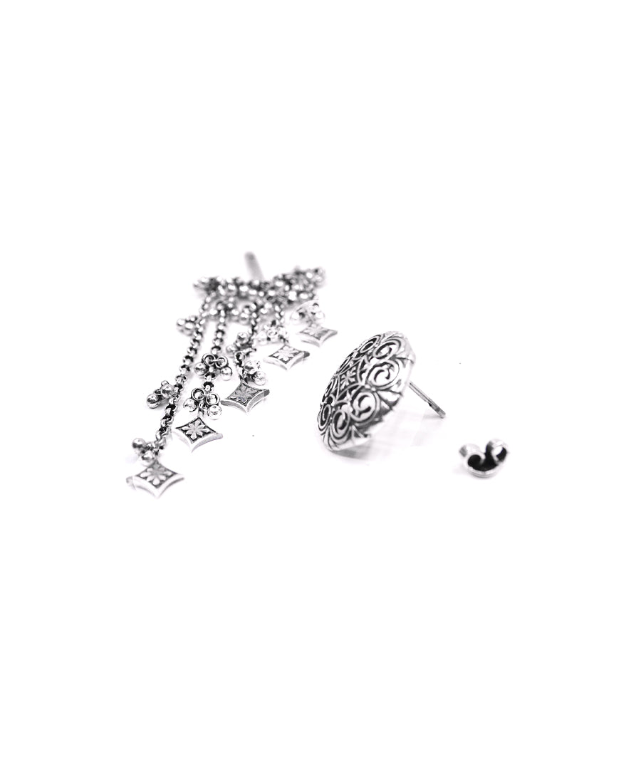 Thar Dhora Long Earrings - Silver Oxide Finish