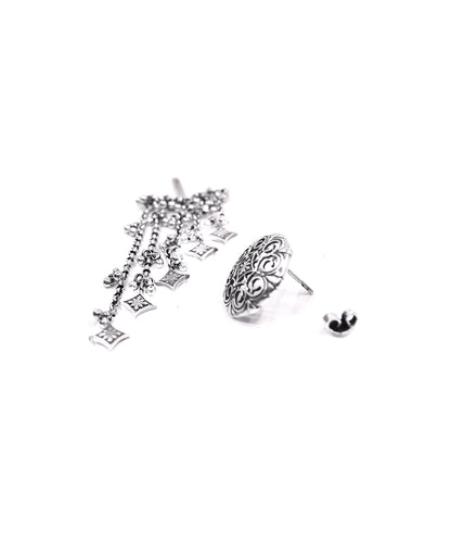 Thar Dhora Long Earrings - Silver Oxide Finish