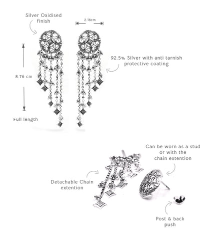 Thar Dhora Long Earrings - Silver Oxide Finish