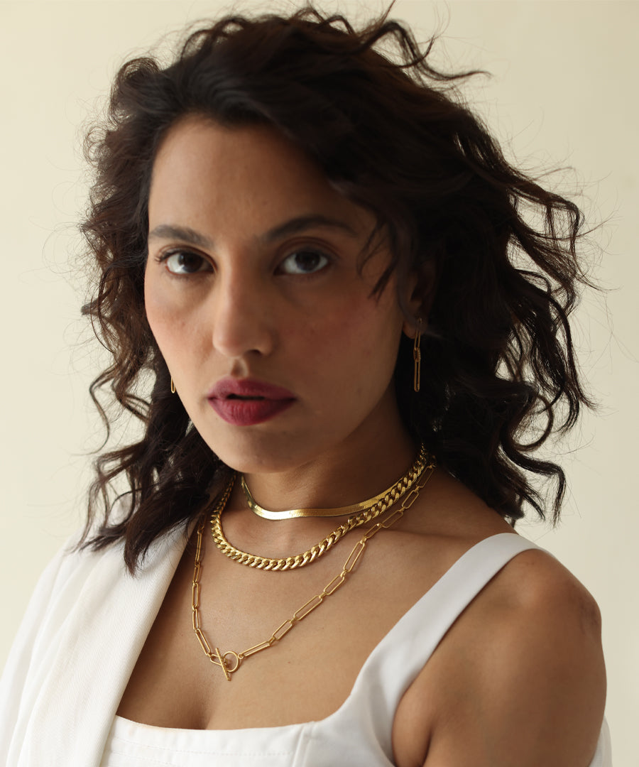 Paperclip long necklace 925 silver gold plated office wear necklace.
