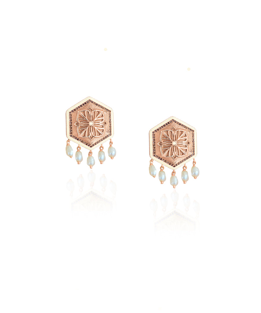 Rosegold Brown Zircon Magnolia Bead Stud Earrings