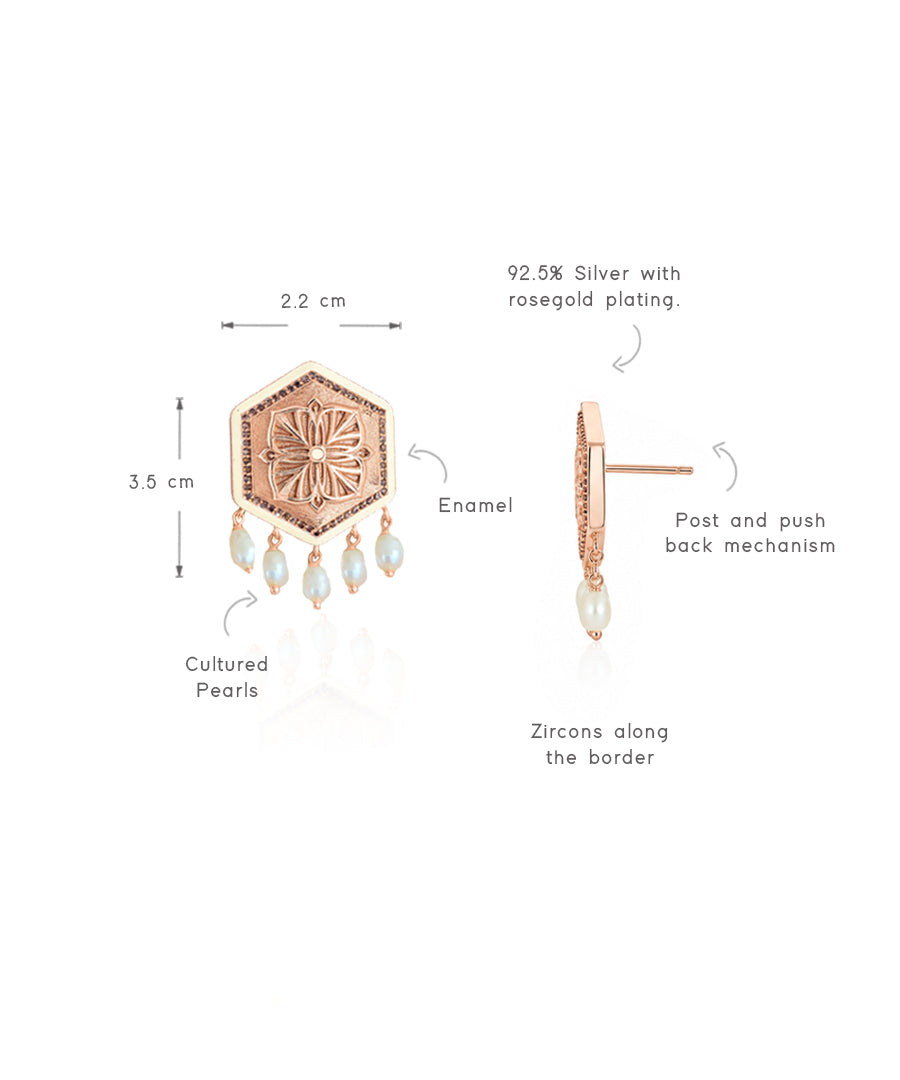 Rosegold Brown Zircon Magnolia Bead Stud Earrings