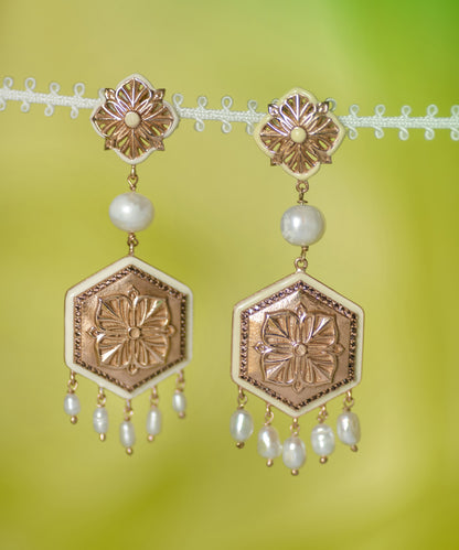 Rosegold Brown Zircon Magnolia Long Earrings