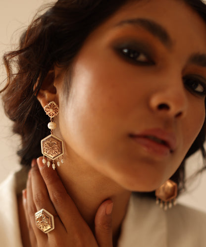 Rosegold Brown Zircon Magnolia Long Earrings