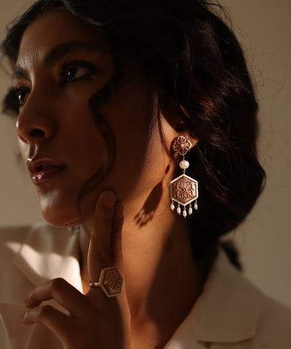 Rosegold Brown Zircon Magnolia Long Earrings