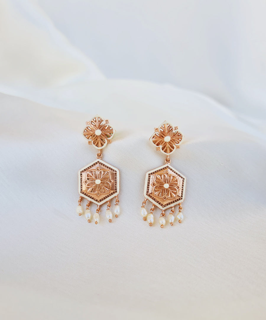 Rosegold Brown Zircon Magnolia Small Earrings — Dangle