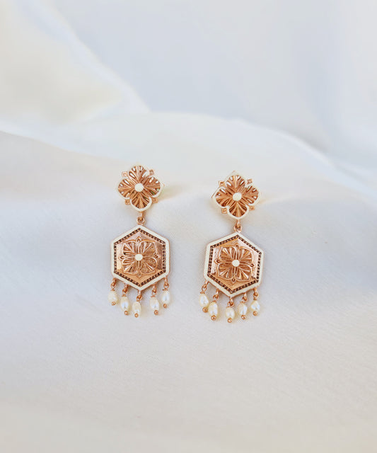 Rosegold Brown Zircon Magnolia Small Earrings — Dangle