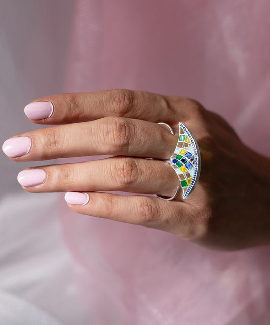 Ruya Silver Anti-tarnish Blue Zircon Adjustable Ring