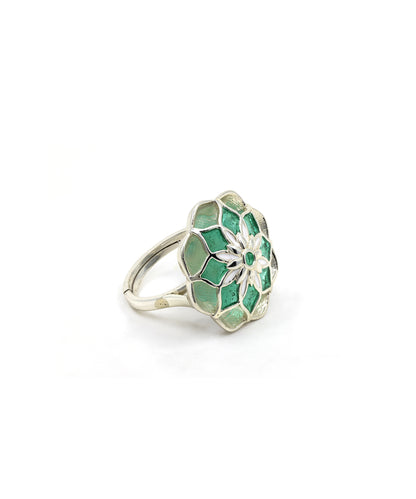 Gul Azizi Ring - Green Meenakari