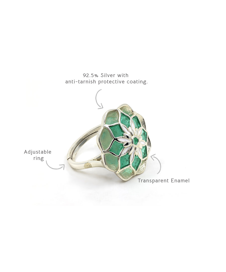 Gul Azizi Ring - Green Meenakari