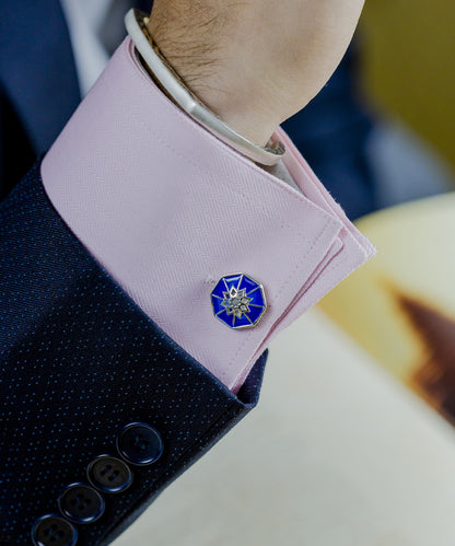Dhoop Chaon Cufflinks With Pocket Square - Gift Box For Men - Sterling Silver