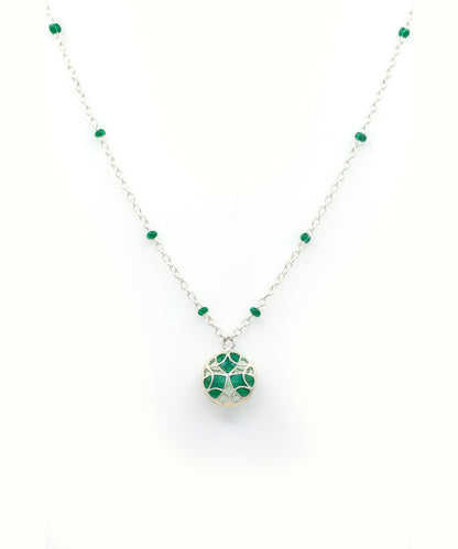 Rama green chain necklace with green charm handmade and has transparent enamel work.