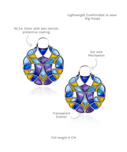 Aqua Blue Kaleidoscope Polychrome Hoop Earrings