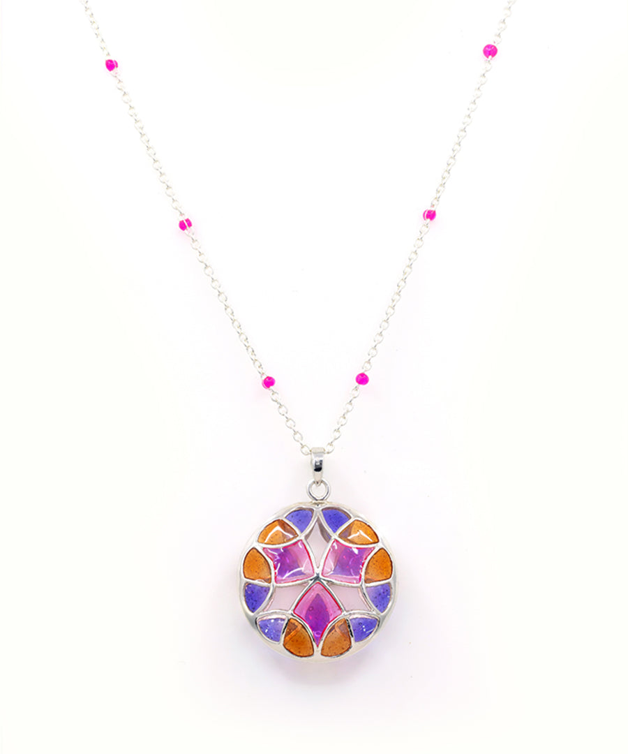 Silver long chain necklace pendant from aleidoscope collection by manner india.