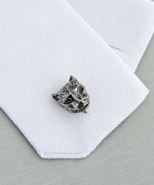 Men’s designer panther cufflinks handcrafted in Jaipur