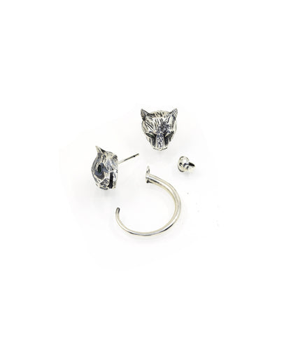 Silver Oxide Untamed Panther Detachable Hoop Earrings