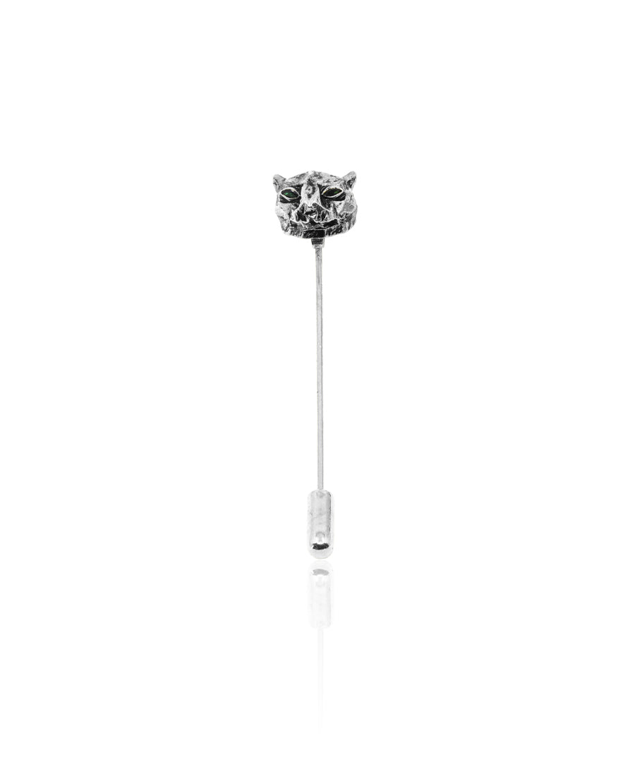 Silver Untamed Panther Lapel Pin