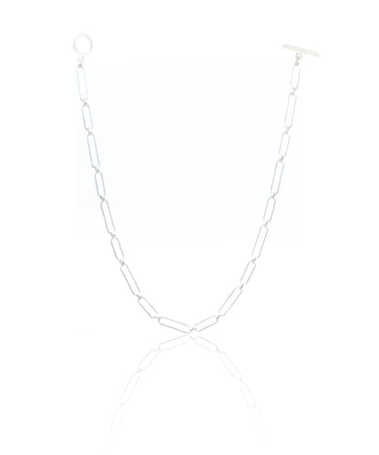 Silver paperclip long necklace. Made with 92.5% sterling silver Silver with anti-tarnish protective coating.