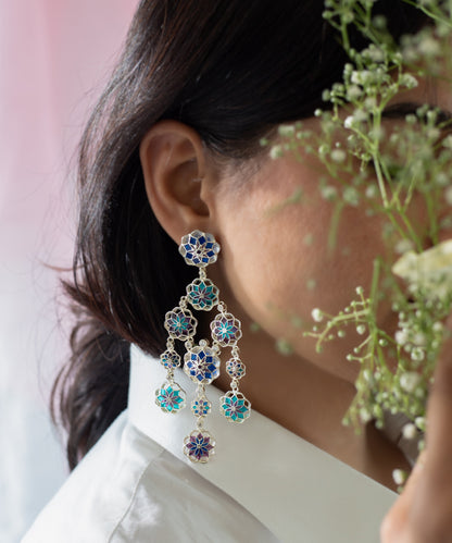 Gul 925 Silver Phool Earrings - Blue & Purple Meenakari - Anti Tarnish
