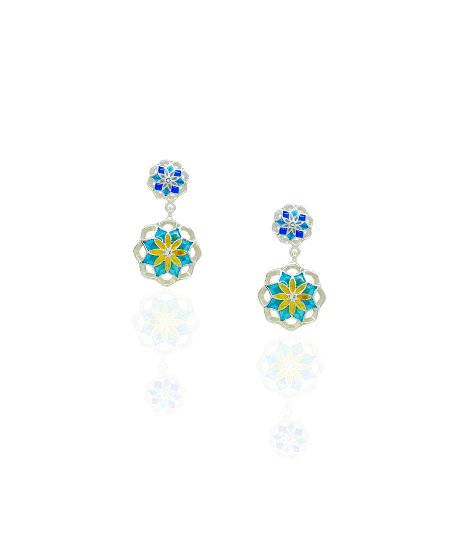Gul 2 Charm Earrings - Turquoise Blue & Yellow Meenakari - 925 Silver - Anti Tarnish