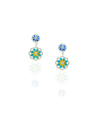 Gul 2 Charm Earrings - Turquoise Blue & Yellow Meenakari - 925 Silver - Anti Tarnish