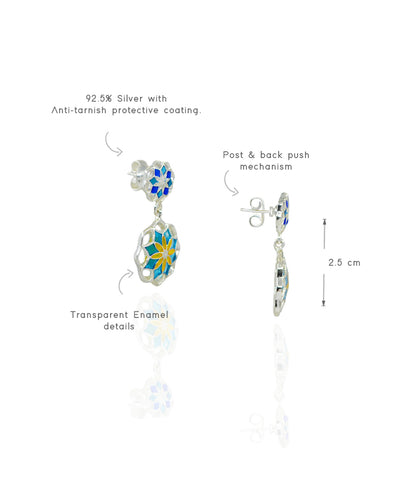 Gul 2 Charm Earrings - Turquoise Blue & Yellow Meenakari - 925 Silver - Anti Tarnish