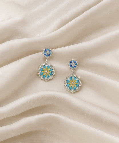 Gul 2 Charm Earrings - Turquoise Blue & Yellow Meenakari - 925 Silver - Anti Tarnish