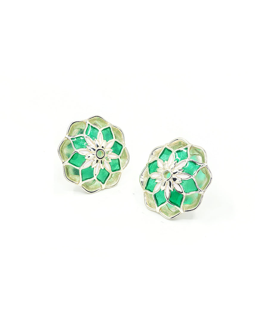 Gul Youthika Stud Earrings — Green Meenakari