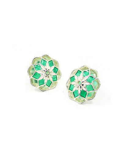 Gul Youthika Stud Earrings — Green Meenakari