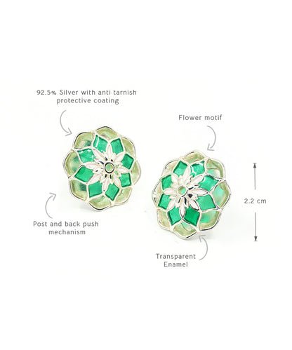 Gul Youthika Stud Earrings — Green Meenakari