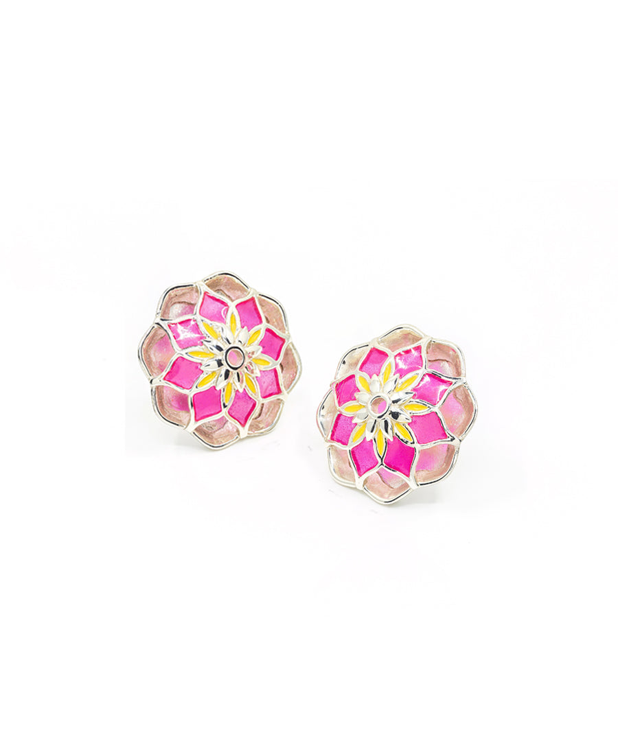 Gul Youthika Stud Earrings — Pink Meenakari