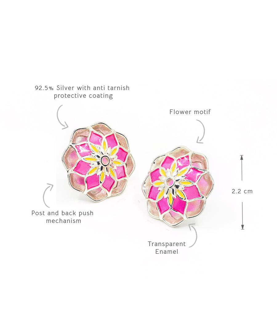 Gul Youthika Stud Earrings — Pink Meenakari