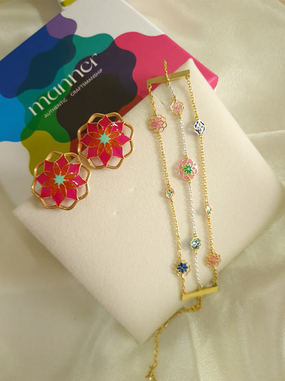 Gul Stud Earrings & Gul Chain Bracelet - Gift Box For Women - Sterling Silver